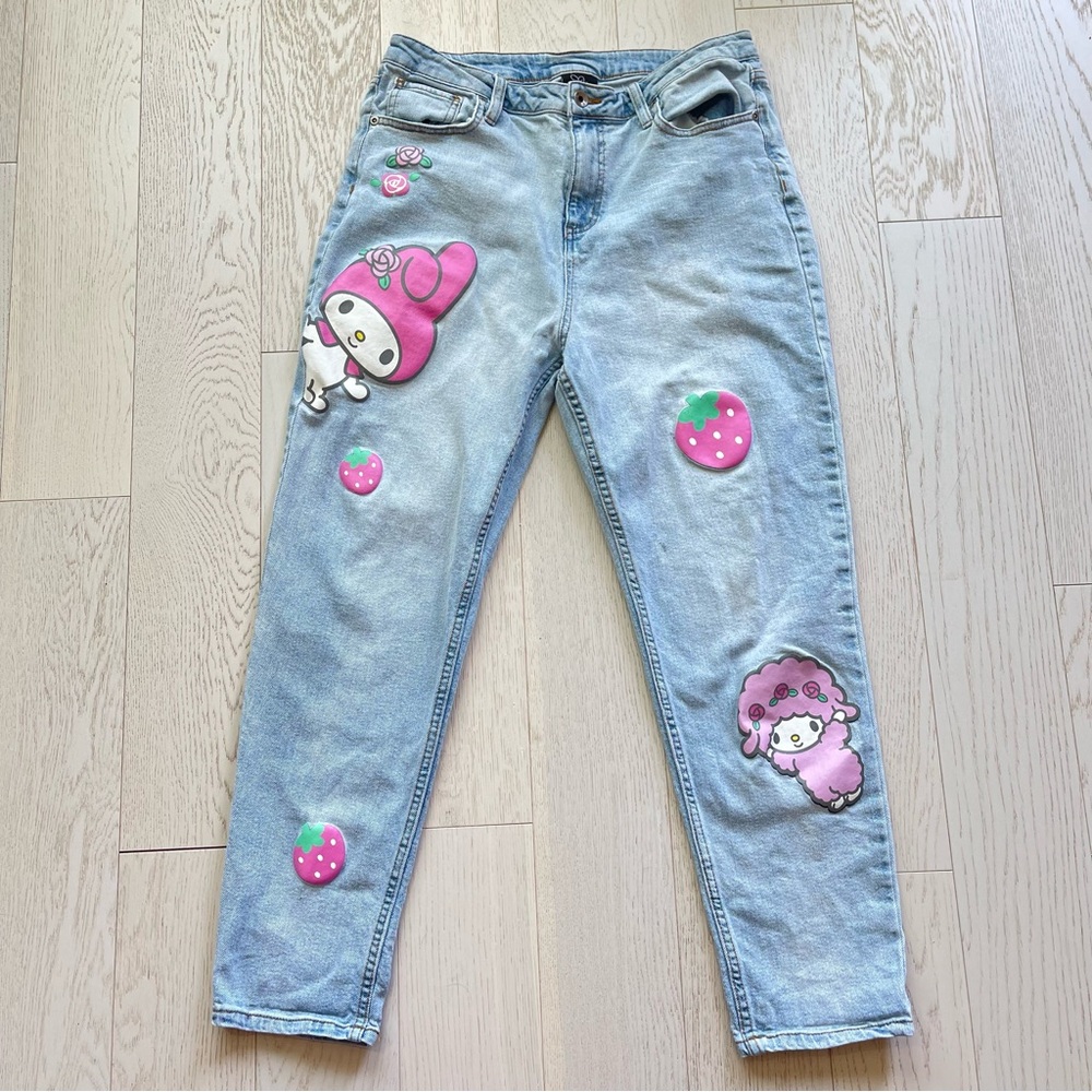 Sanrio My Melody Strawberry Lightwash Denim Straight Leg Jeans Kidcore Kawaii